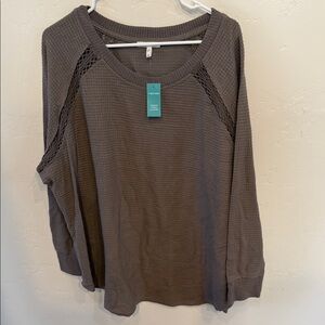 Maurices Taupe Waffle Knit Sweatshirt